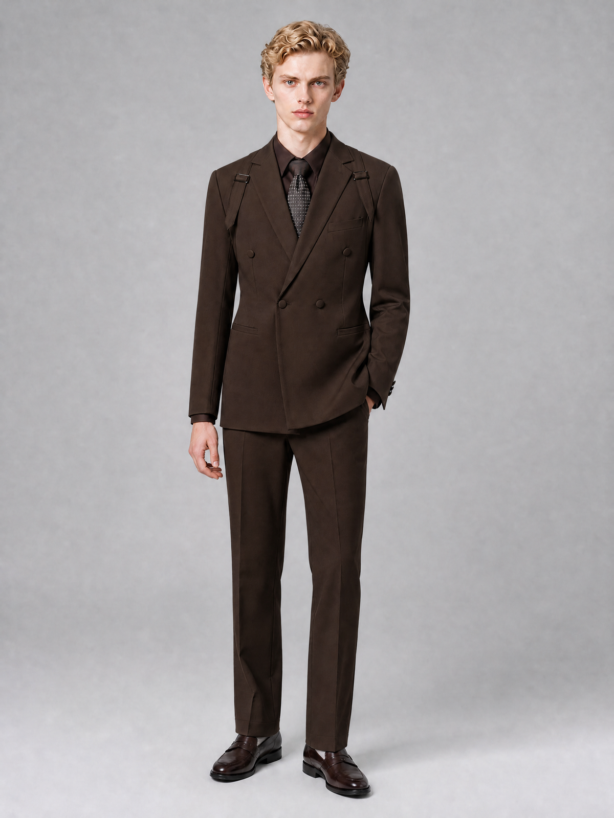 Men's Light Chocolate Double-Breasted Slim Fit 2-Piece Suit – Peak Lapel Wedding & Business Formal Set - Chocolate - Chocolate_2