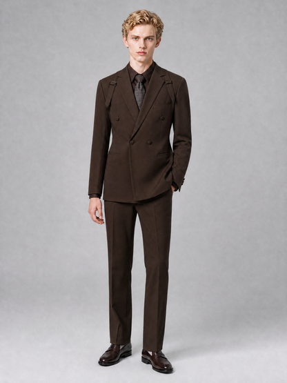 Men's Light Chocolate Double-Breasted Slim Fit 2-Piece Suit – Peak Lapel Wedding & Business Formal Set - Chocolate - Chocolate_2