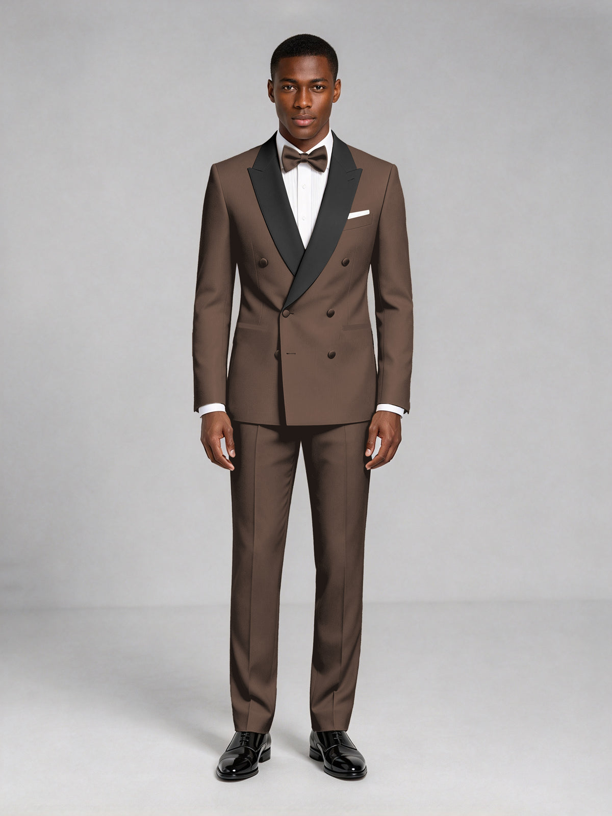 Men's Chocolate Double-Breasted Tuxedo Suit – Satin Shawl Lapel Chocolate-Tie Wedding & Gala 2-Piece Set - Chocolate