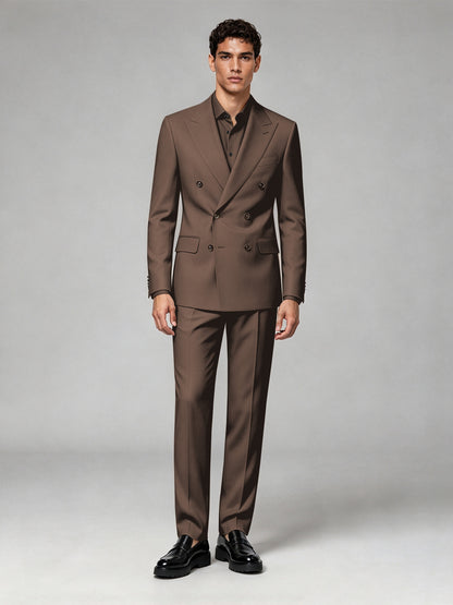 Savile Men's Chocolate Double-Breasted 2-Piece Suit Set – Blazer & Trousers - Chocolate