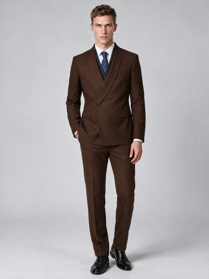 Savile Men's Chocolate Wrap Shawl Lapel 2-Piece Suit Set – Modern Jacket & Trousers - Chocolate - Chocolate_2