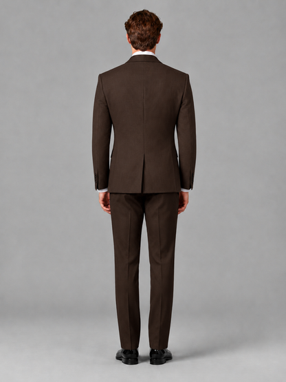 Savile Men's Chocolate Houndstooth Shawl Lapel 3-Piece Tuxedo Suit Set – Jacket, Vest & Trousers - Chocolate