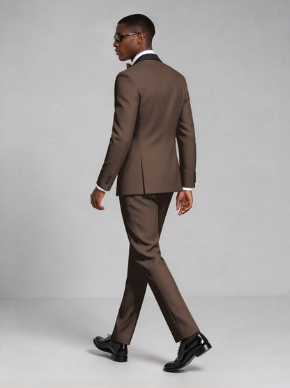 Men's Chocolate Double-Breasted Tuxedo Suit – Satin Shawl Lapel Chocolate-Tie Wedding & Gala 2-Piece Set - Chocolate