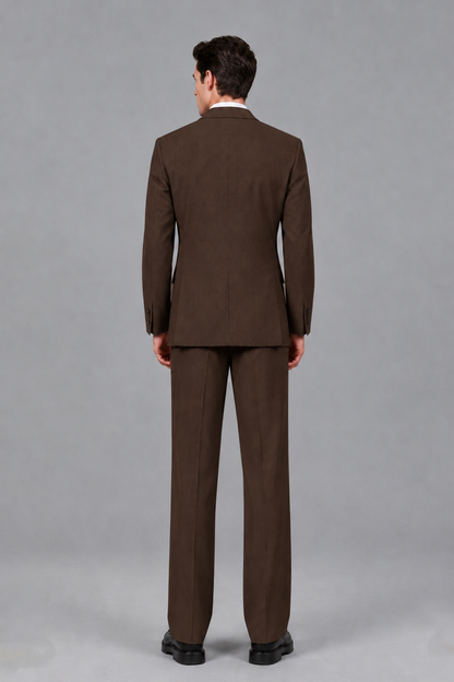 Savile Men's Chocolate Pleated 2-Piece Suit Set | Notch Lapel Blazer & Tailored Trousers - Chocolate - Chocolate_3