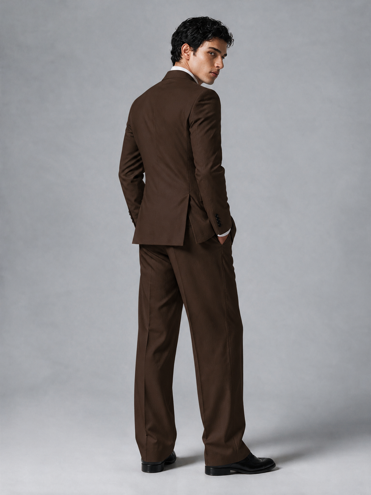Savile Men's Chocolate Double-Breasted 2-Piece Suit Set – Peak Lapel Blazer & Pleated Wide-Leg Trousers - Chocolate - Chocolate_3