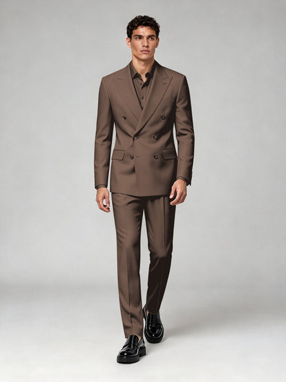 Savile Men's Chocolate Double-Breasted 2-Piece Suit Set – Blazer & Trousers - Chocolate