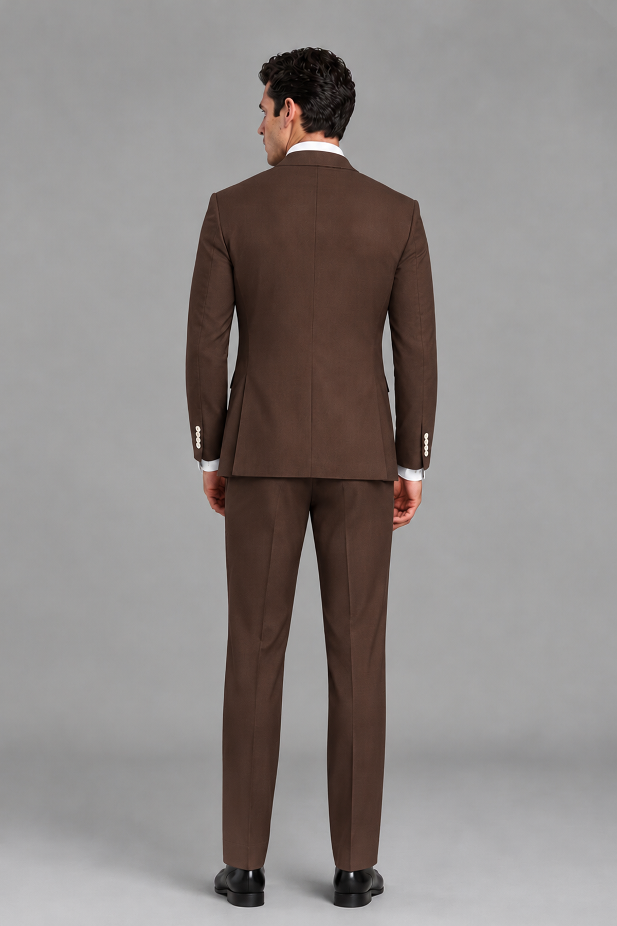 Savile Men's Modern Chocolate 2-Piece Wrap Suit Set – Peak Lapel Side-Button Blazer & Tailored Trousers - Chocolate - Chocolate_3