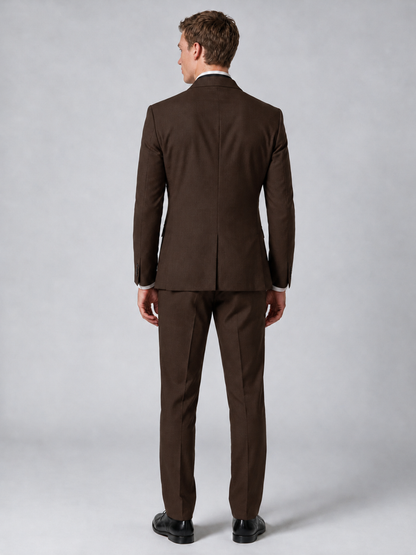 Savile Men's Chocolate Wrap Shawl Lapel 2-Piece Suit Set – Modern Jacket & Trousers - Chocolate - Chocolate_3