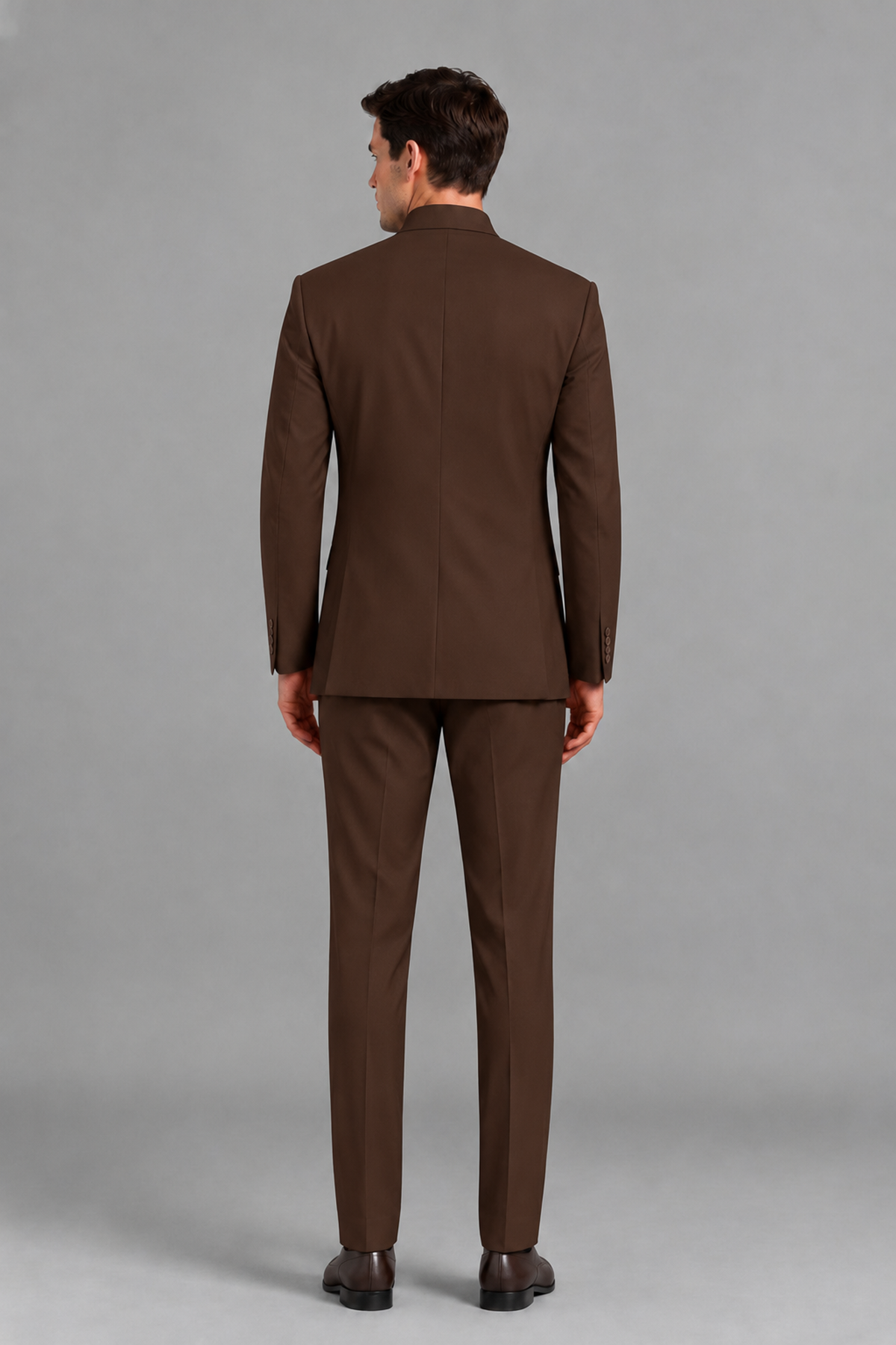 Savile Men's Chocolate Asymmetrical Mandarin Collar Tuxedo Suit – Modern 2-Piece Gold Button Wedding, Prom & Gala Set - Chocolate - Chocolate_3