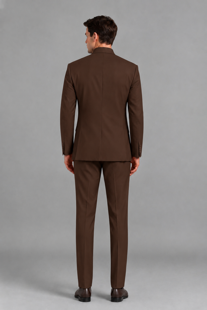 Savile Men's Chocolate Asymmetrical Mandarin Collar Tuxedo Suit – Modern 2-Piece Gold Button Wedding, Prom & Gala Set - Chocolate - Chocolate_3