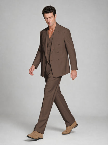 Men's Chocolate Double-Breasted 2-Piece Suit – Peak Lapel Wedding & Beach Formal Set with Vest - Chocolate