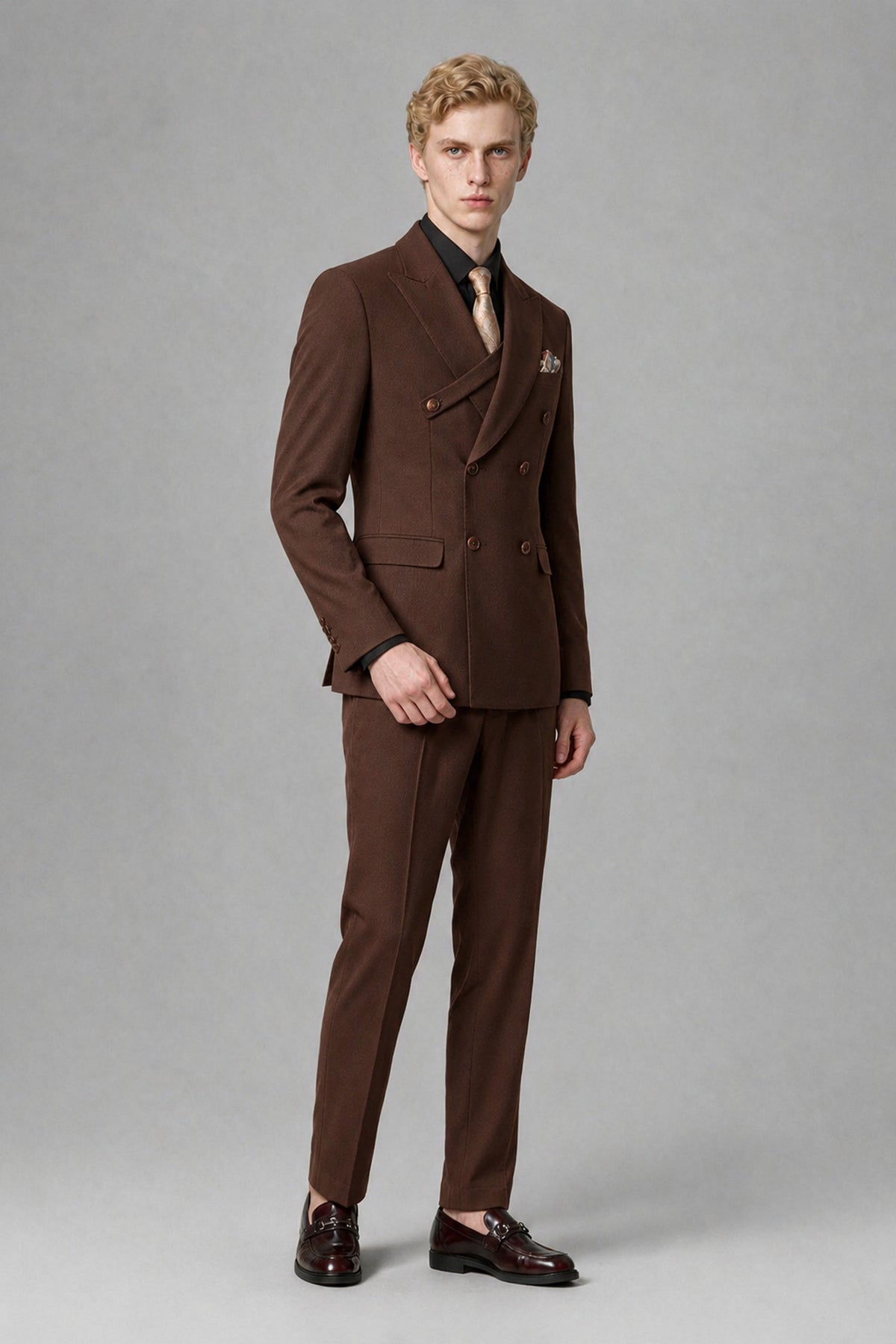 Savile Men's Chocolate Double-Breasted Two-Piece Suit - Chocolate