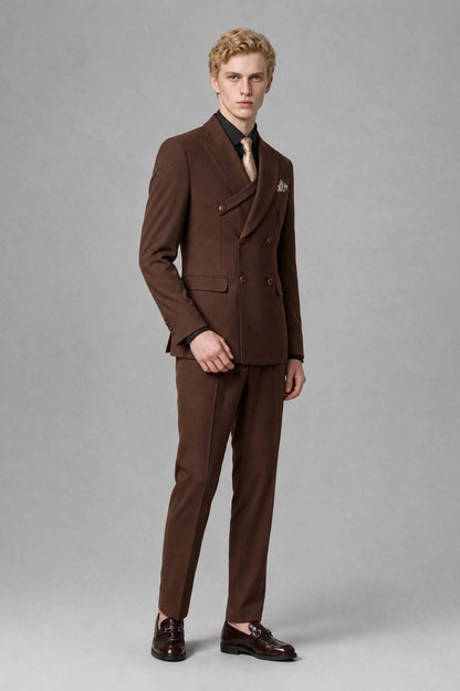 Savile Men's Chocolate Double-Breasted Two-Piece Suit - Chocolate