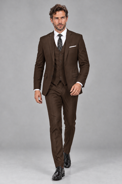 Savile Men's Chocolate 3-Piece Suit Set – Notch Lapel Blazer, Vest & Trousers - Chocolate - Chocolate_4