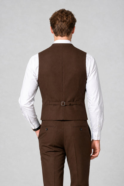 Men's Classic Chocolate Double-Breasted Shawl Lapel Suit Vest | Savile QX0100 - Chocolate