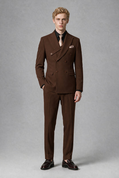 Savile Men's Chocolate Double-Breasted Two-Piece Suit - Chocolate