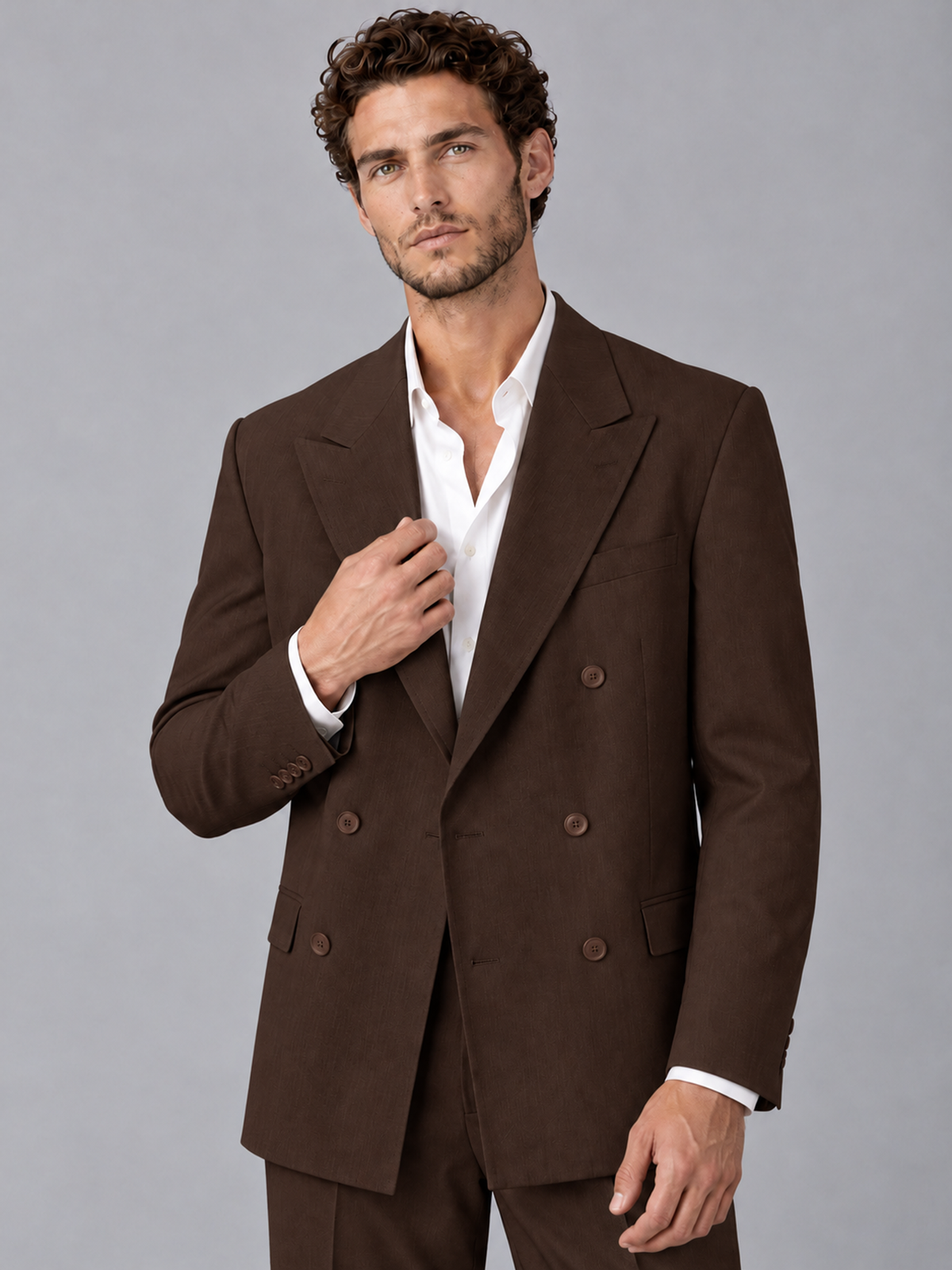 Savile Chocolate Beige Double-Breasted 2-Piece Suit with Peak Lapel - Chocolate
