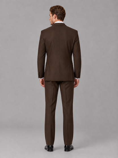 Savile Men's Chocolate Peak Lapel 3-Piece Tuxedo Suit | Jacket, Vest & Trousers - Chocolate