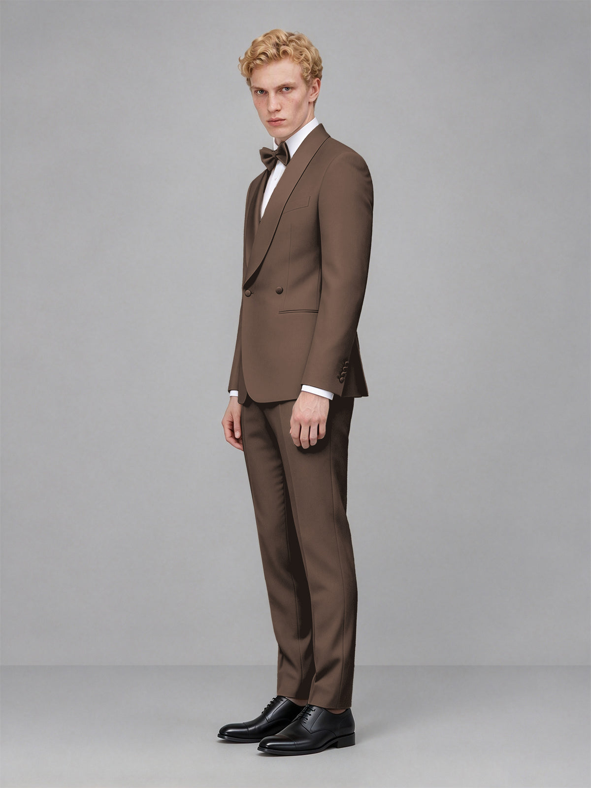 Men's Chocolate Single-Button Chocolate Satin Shawl Lapel Tuxedo Suit Set | Blazer & Trousers - Chocolate