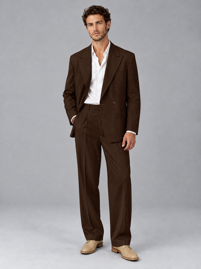 Savile Chocolate Beige Double-Breasted 2-Piece Suit with Peak Lapel - Chocolate