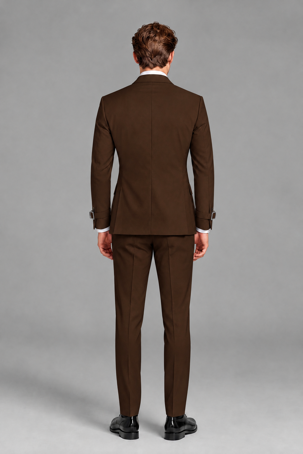 Savile Men's Chocolate Buckle-Closure 2-Piece Suit Set | Peak Lapel Blazer & Trousers - Chocolate