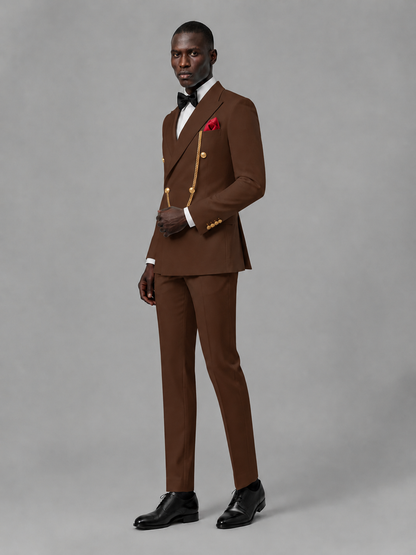 Men's Chocolate Double-Breasted 2-Piece Suit Set – Jacket & Trousers | Chocolate Chain - Chocolate