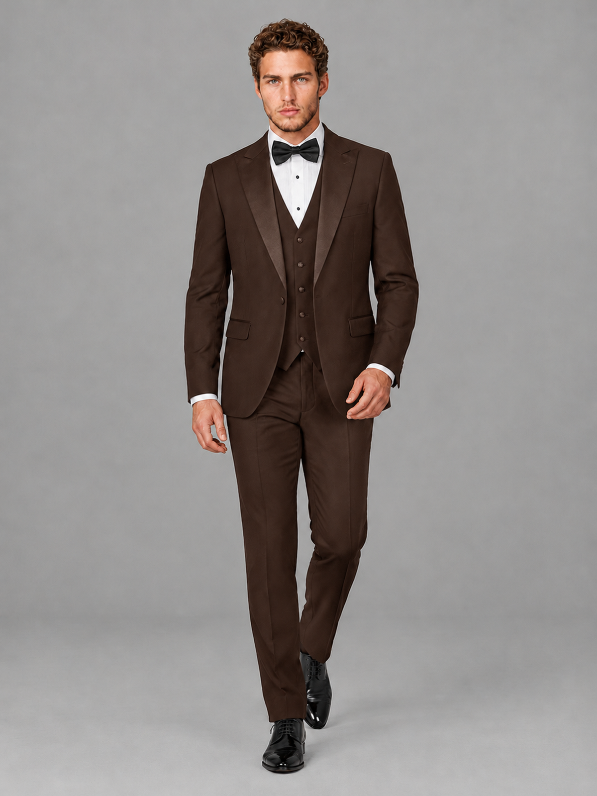 Savile Men's Chocolate Peak Lapel 3-Piece Tuxedo Suit | Jacket, Vest & Trousers - Chocolate