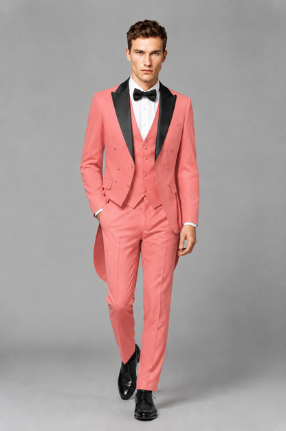 Savile Coral 3-Piece Tailcoat Tuxedo Suit with Black Peak Lapel - Coral - Coral_02