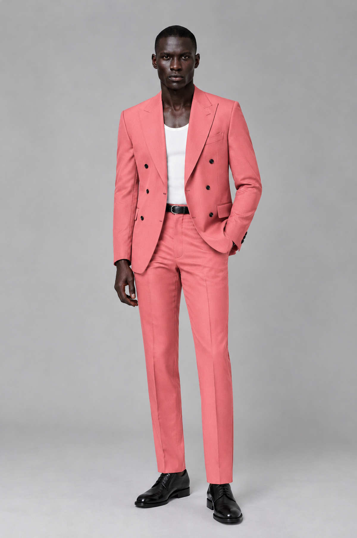 Savile Men's Coral Double Breasted Slim Fit 2-Piece Suit Set – Blazer & Trousers | Wedding Gala Formal - Coral - Coral_02