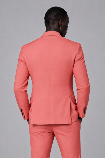 Savile Men's Coral Double Breasted Slim Fit 2-Piece Suit Set – Blazer & Trousers | Wedding Gala Formal - Coral - Coral_03