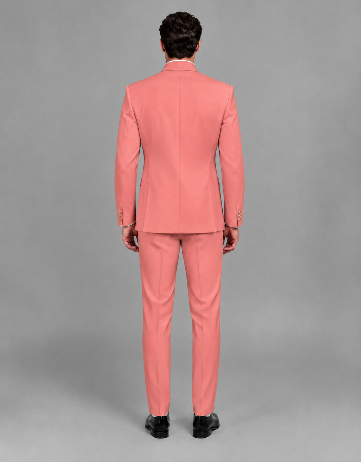 BOLODOO Men's Coral Asymmetrical Mandarin Collar Tuxedo Suit – Modern 2-Piece Gold Button Wedding, Prom & Gala Set - Coral - Coral_03