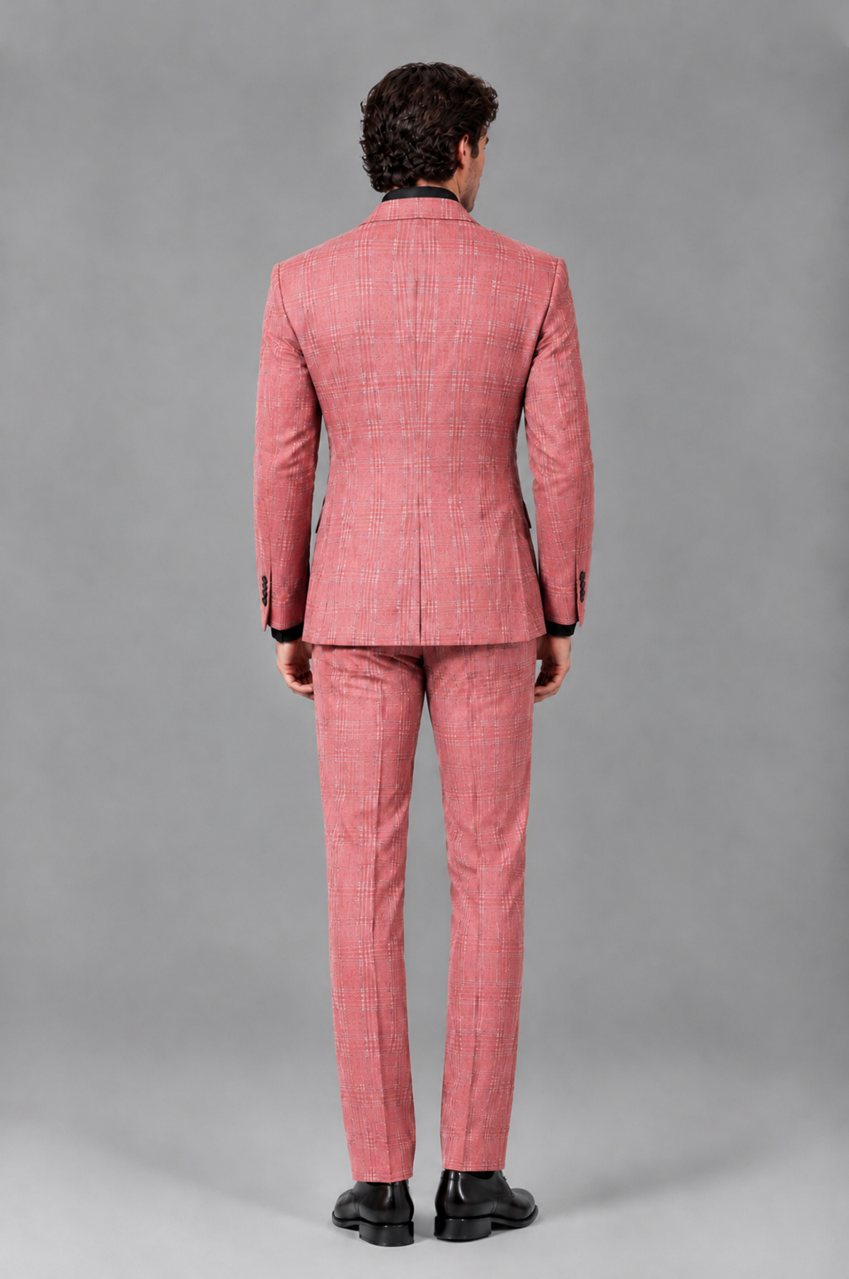 Savile Men's Rust Plaid 2-Piece Double-Breasted Suit – Peak Lapel Slim-Fit Jacket & Trousers Set - Coral - Coral