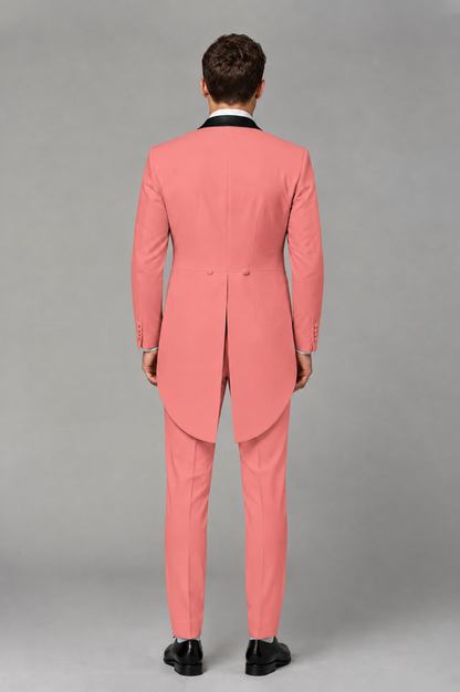 Savile Coral 3-Piece Tailcoat Tuxedo Suit with Black Peak Lapel - Coral - Coral_03