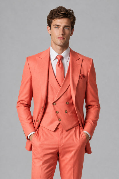 Savile Men's Dusty Coral 3-Piece Suit – Jacket, Vest & Trousers | QX0113 - Coral
