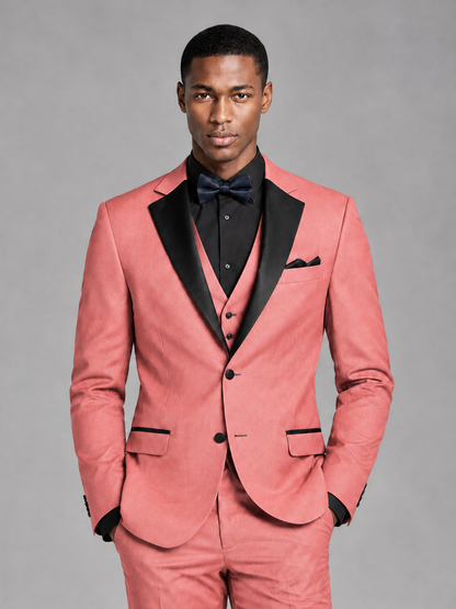 Savile Men's Coral Contrast Shawl Lapel Tuxedo Suit – 3-Piece Wedding, Prom & Black-Tie Formal Set - Coral - Coral_1