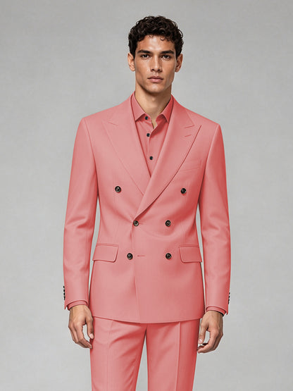 Savile Men's Coral Double-Breasted 2-Piece Suit Set – Blazer & Trousers - Coral