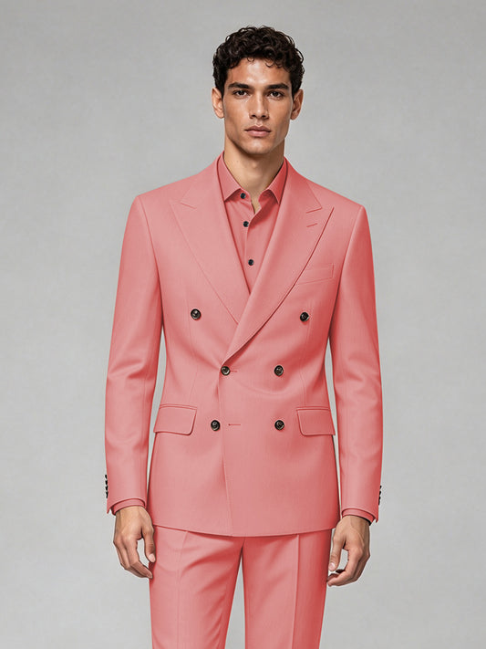 Savile Men's Coral Double-Breasted 2-Piece Suit Set – Blazer & Trousers - Coral