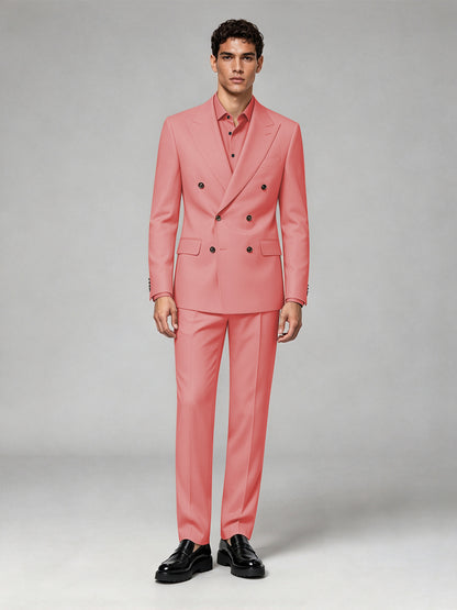 Savile Men's Coral Double-Breasted 2-Piece Suit Set – Blazer & Trousers - Coral