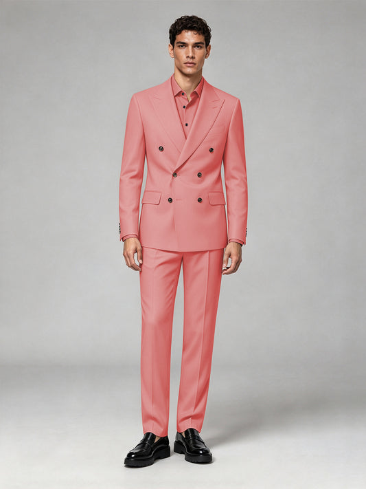 Savile Men's Coral Double-Breasted 2-Piece Suit Set – Blazer & Trousers - Coral