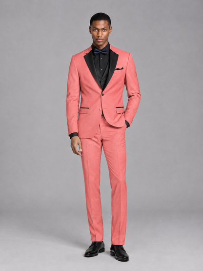 Savile Men's Coral Contrast Shawl Lapel Tuxedo Suit – 3-Piece Wedding, Prom & Black-Tie Formal Set - Coral - Coral_2