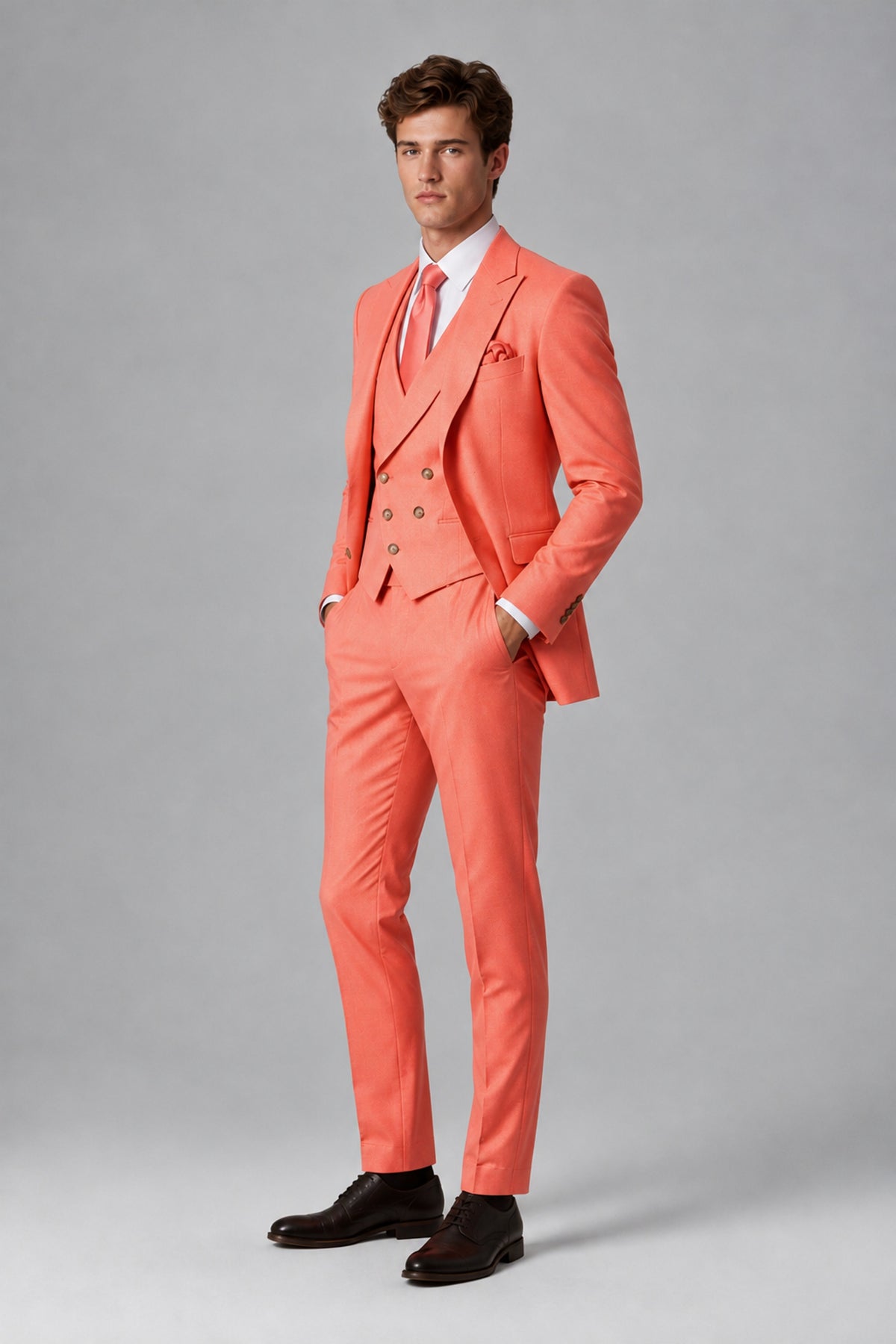 Savile Men's Dusty Coral 3-Piece Suit – Jacket, Vest & Trousers | QX0113 - Coral