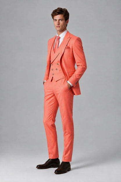 Savile Men's Dusty Coral 3-Piece Suit – Jacket, Vest & Trousers | QX0113 - Coral