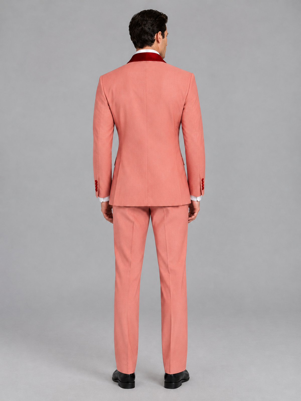 Savile Men's Coral 3-Piece Tuxedo Suit Set – Contrast Red Shawl Lapel Blazer, Red Waistcoat & Trousers - SUC020 - Coral