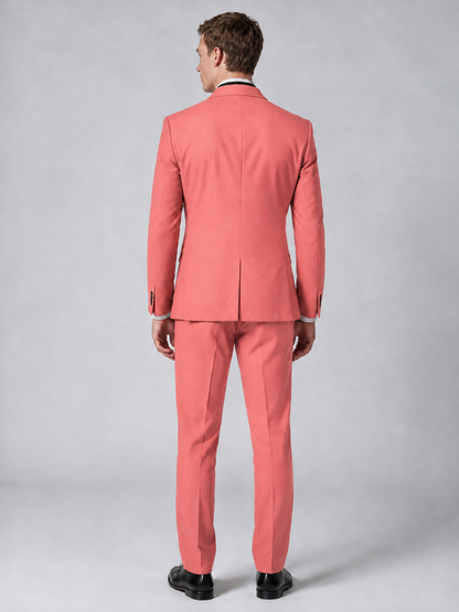 Savile Men's Coral Wrap Shawl Lapel 2-Piece Suit Set – Modern Jacket & Trousers - Coral - Coral_3