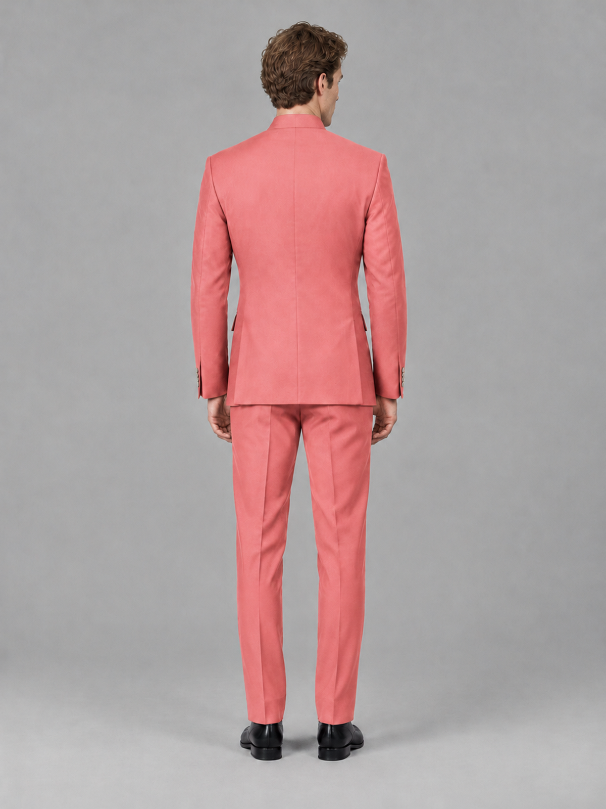 Savile Men's Coral Mandarin Collar Asymmetrical 2-Piece Suit Set – Modern Jacket & Trousers - Coral - Coral_3