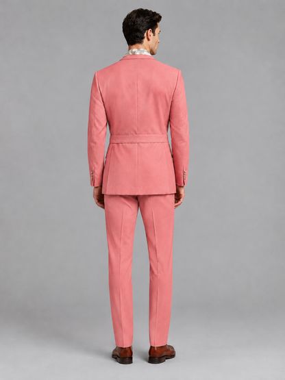 Savile Men's Coral Belted Wrap 2-Piece Suit – Peak Lapel Blazer & Tailored Trousers - SUC060 - Coral - Coral_3