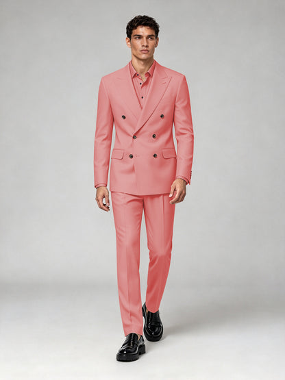 Savile Men's Coral Double-Breasted 2-Piece Suit Set – Blazer & Trousers - Coral