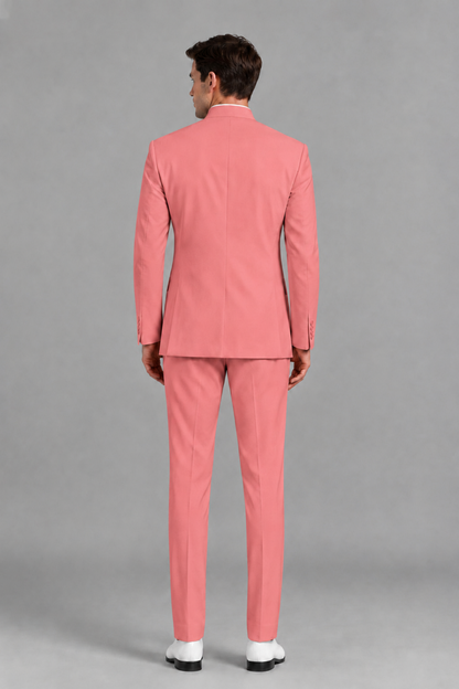 Savile Men's Coral Asymmetrical Mandarin Collar Tuxedo Suit – Modern 2-Piece Gold Button Wedding, Prom & Gala Set - Coral - Coral_3
