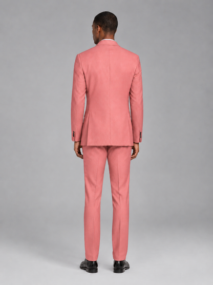 Savile Men's Coral Contrast Shawl Lapel Tuxedo Suit – 3-Piece Wedding, Prom & Black-Tie Formal Set - Coral - Coral_3
