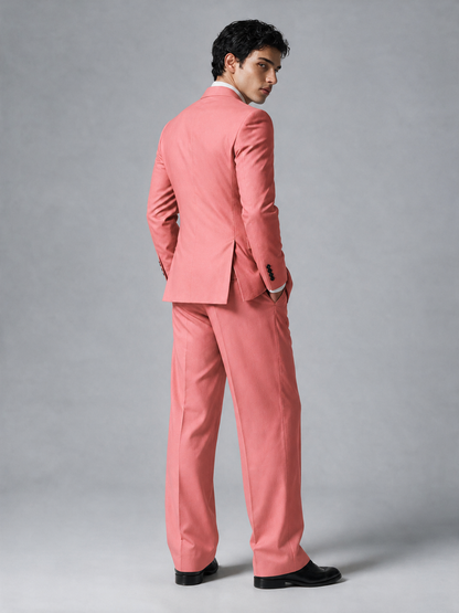 Savile Men's Coral Double-Breasted 2-Piece Suit Set – Peak Lapel Blazer & Pleated Wide-Leg Trousers - Coral - Coral_3